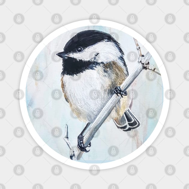 Chickadee on a Cold Spring Day painting Magnet by EmilyBickell